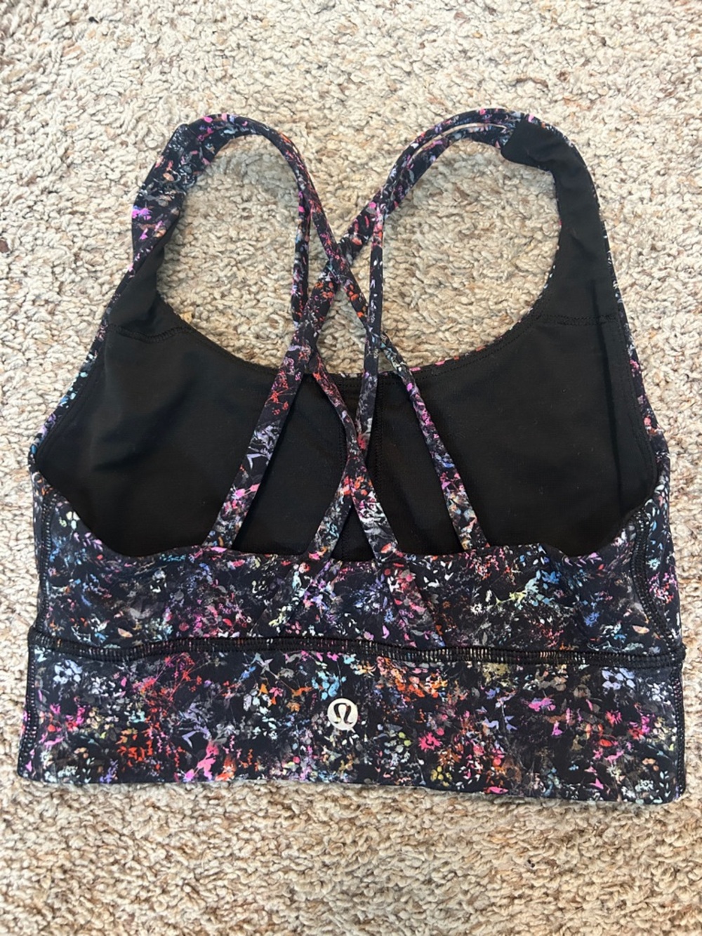lululemon athletic Black Floral Speckle Strappy Sports Bra